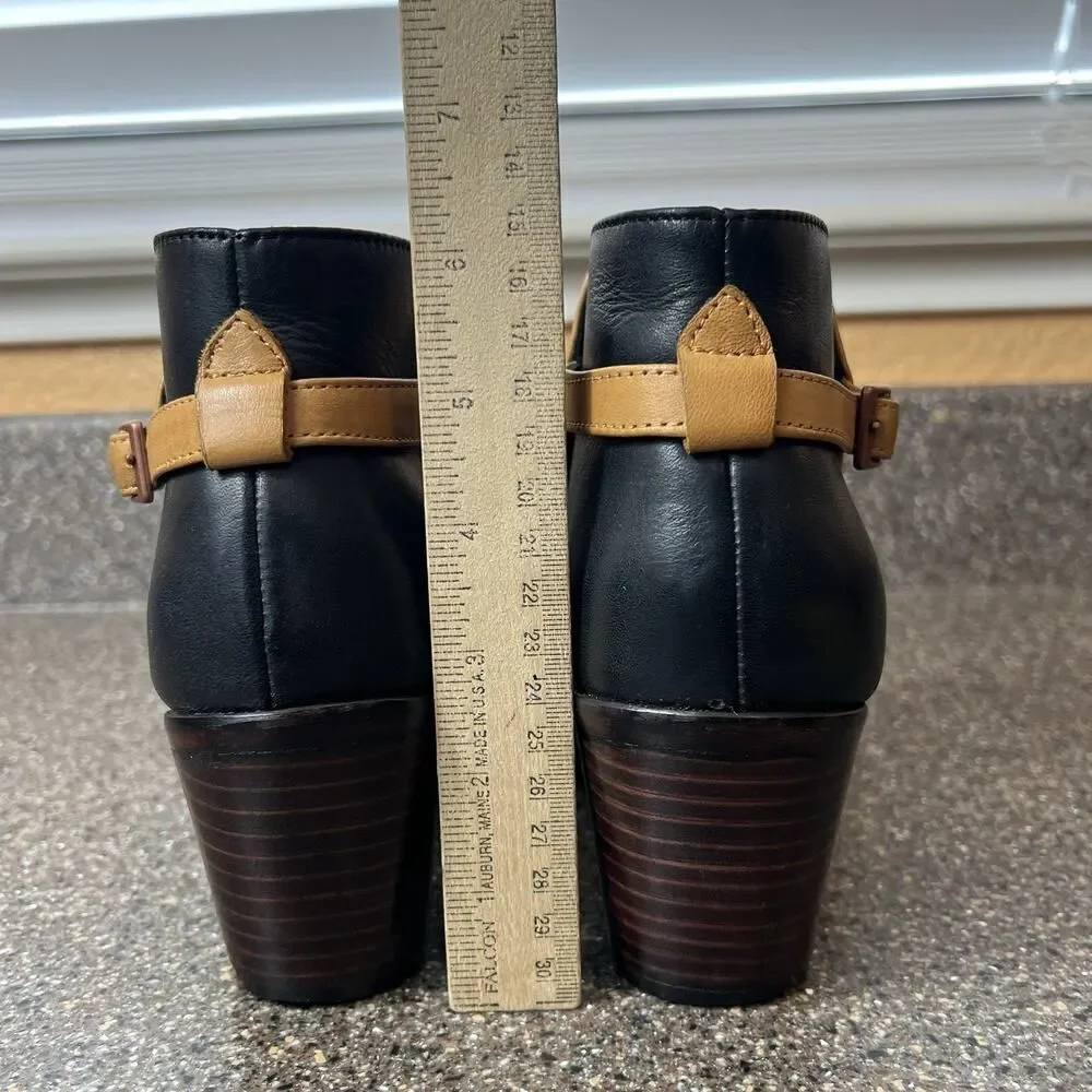 Wolverine 1000 Mile Ankle Bootie Block Heel Tan Black Leather Womens 8.5 Slip On